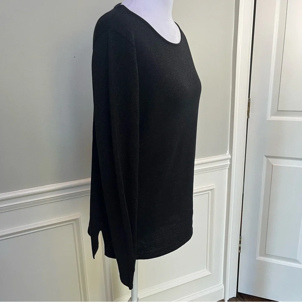 Chico's Sparkling Black Crew Neck Silk Sweater Size S